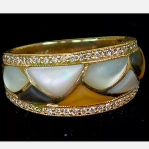 Ring 14k Gold Diamond & Mother of Pearl Kabana